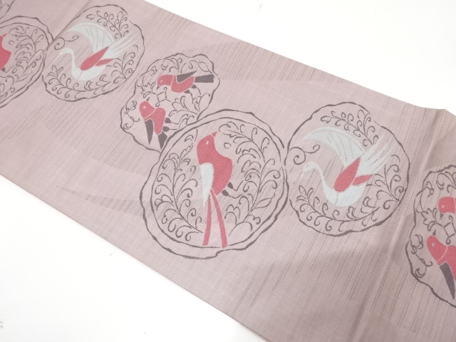 JAPANESE KIMONO / ANTIQUE FUKURO OBI / SILK / WOVEN FLOWERS & BIRDS & SARASA